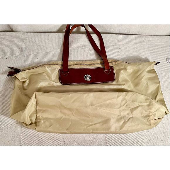 Dooney & Bourke Beige Nylon W/ Brown Leather Strap Zip Top Travel Bag - Picture 11 of 12